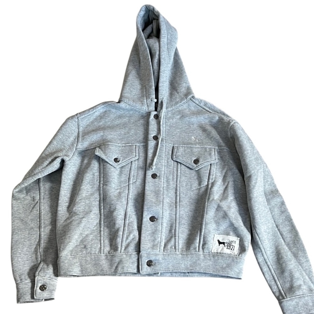 The Black Dog Gray Hoodie Snap Button Front Fleece Jacket Size XS